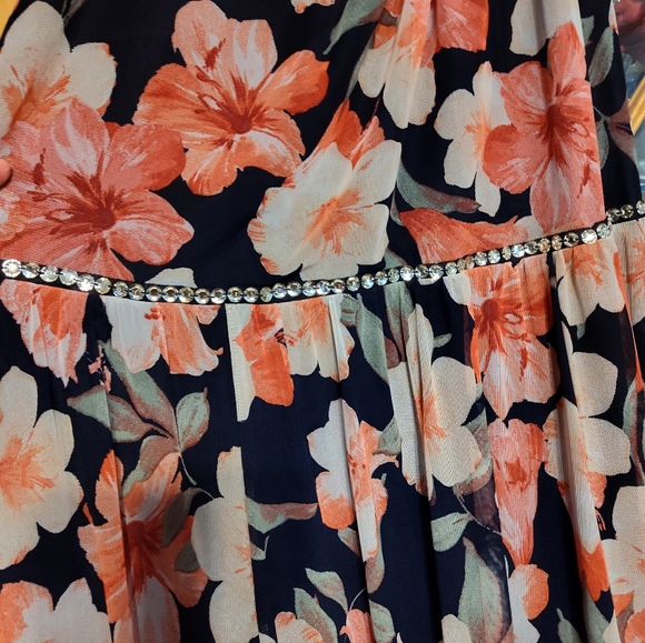 Alex B Nites, Navy floral long dress, Rhinestone waistband, 18W - Picture 6 of 6